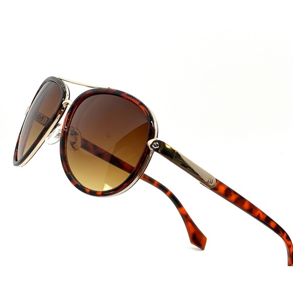 Men's Tortoise Round Aviator Sunglasses Brown Gradient Lens Gold Accents Fashion - Picture 1 of 6